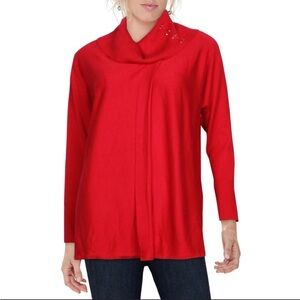 NWT JM Collection PXXL Women Faux Wrap Red Cowl Neck Long Sleeve Sweater Top $59